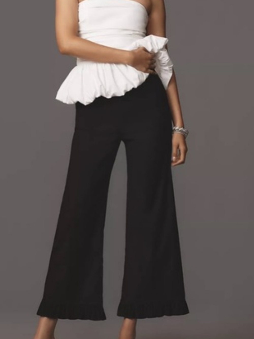 Maeve Black Ruffle-Hem Wide Leg Women Pants
